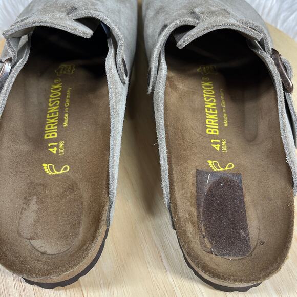 Birkenstock Boston Clogs Womens Size 41 (L10 M8) Taupe Suede Leather Slip On - Picture 10 of 11